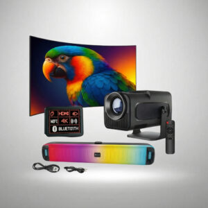 Kit Projetor 4k Cinema com Caixa de Som Bluetooth Soundbar Portátil Smart Wif